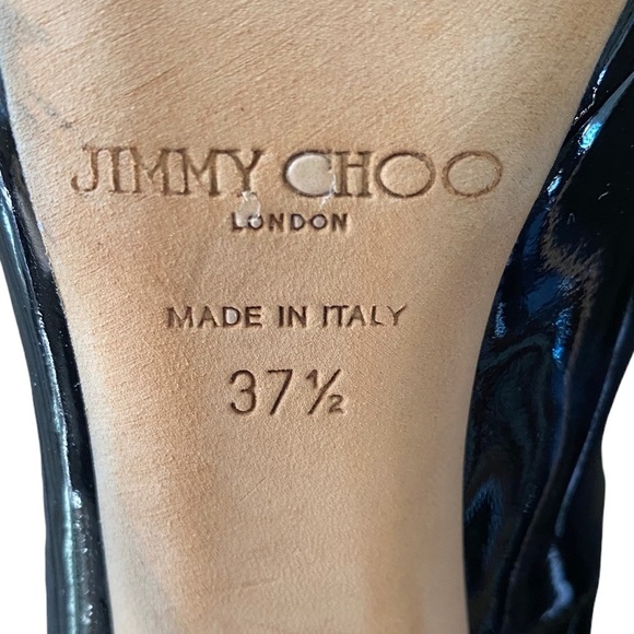 Jimmy Choo Black Patent Leather Comet Peep Toe Pumps Size 37.5 - Picture 9 of 9